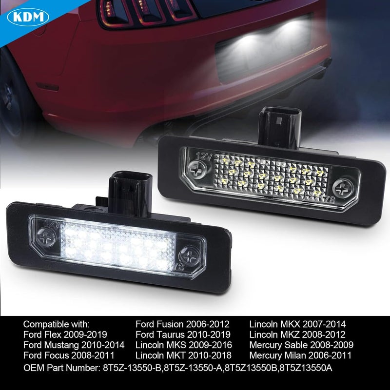 KDM LED License Number Plate Light Assembly Fit for Ford Mustang 2010-2014,Fusion 2006-2012,Taurus 2010-2019,Flex Focus Lincoln Mercury Rear Bumper Tag Lamp Replacement 6000K Bright White,2Pack - Image 4